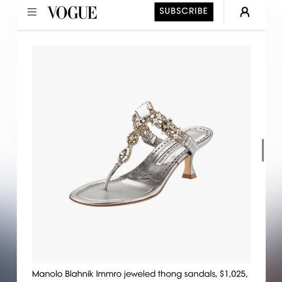 Manolo Blahnik Kitten Heel Immro Jeweled Silver Thong Heels Barely Used Size 7 - Picture 1 of 8